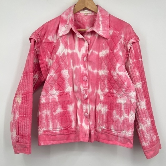 LoveShackFancy Adelade Pink Tie Dye Bohemian Preppy Button Down Denim Jacket S